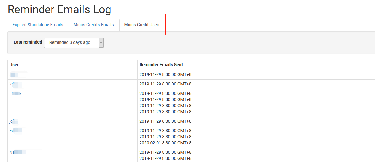 Log email pengingat