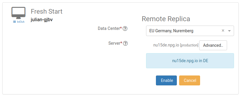 Pilih Remote Replica dari pusat data