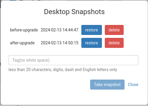 Daftar Dialog Snaphots Restore