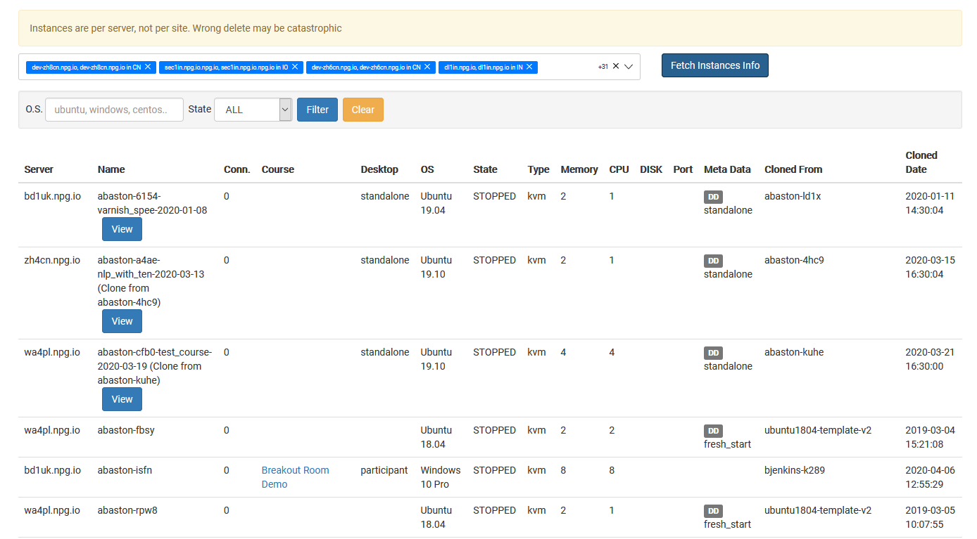 Daftar instans In-course dan Standalone